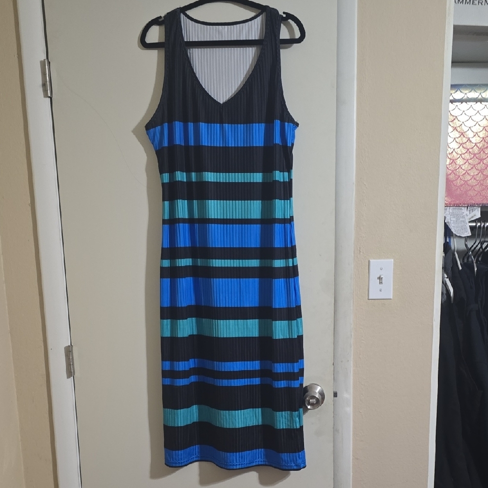 SHEIN Blue and Black Striped Maxi Dress
